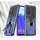 For Xiaomi Mi 10T Pro 5G Armor 2 in 1 PC + TPU Magnetic Shockproof Case with Foldable Holder(Blue) - 1