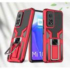 For Xiaomi Mi 10T Pro 5G Armor 2 in 1 PC + TPU Magnetic Shockproof Case with Foldable Holder(Red) - 1