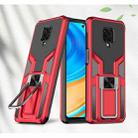 For Xiaomi Redmi Note 9 Pro Armor 2 in 1 PC + TPU Magnetic Shockproof Case with Foldable Holder(Red) - 1