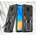 For Xiaomi Redmi Note 9 Pro Armor 2 in 1 PC + TPU Magnetic Shockproof Case with Foldable Holder(Black) - 1