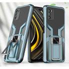 For Xiaomi Poco M3 Armor 2 in 1 PC + TPU Magnetic Shockproof Case with Foldable Holder(Cyan) - 1