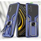 For Xiaomi Poco M3 Armor 2 in 1 PC + TPU Magnetic Shockproof Case with Foldable Holder(Blue) - 1