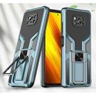 For Xiaomi Poco X3 NFC Armor 2 in 1 PC + TPU Magnetic Shockproof Case with Foldable Holder(Cyan) - 1