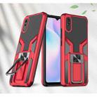 For Xiaomi Redmi 9A Armor 2 in 1 PC + TPU Magnetic Shockproof Case with Foldable Holder(Red) - 1