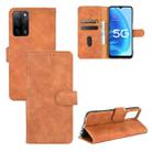 For OPPO A55 5G Solid Color Skin Feel Magnetic Buckle Horizontal Flip Calf Texture PU Leather Case with Holder & Card Slots & Wallet(Brown) - 1