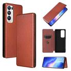 For OPPO Reno5 Pro+ Carbon Fiber Texture Horizontal Flip TPU + PC + PU Leather Case with Card Slot(Brown) - 1