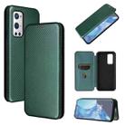 For OnePlus 9 Pro Carbon Fiber Texture Horizontal Flip TPU + PC + PU Leather Case with Card Slot(Green) - 1