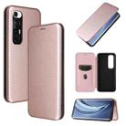 For Xiaomi Mi 10S Carbon Fiber Texture Horizontal Flip TPU + PC + PU Leather Case with Card Slot(Pink) - 1