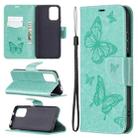 For Xiaomi Redmi Note 10 4G/Note 10s Two Butterflies Embossing  Pattern Horizontal Flip Leather Case with Holder & Card Slot & Wallet & Lanyard(Green) - 1