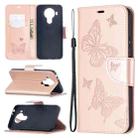 For Nokia 5.4 Two Butterflies Embossing  Pattern Horizontal Flip Leather Case with Holder & Card Slot & Wallet & Lanyard(Rose Gold) - 1