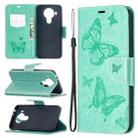 For Nokia 5.4 Two Butterflies Embossing  Pattern Horizontal Flip Leather Case with Holder & Card Slot & Wallet & Lanyard(Green) - 1