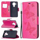 For Nokia 5.4 Two Butterflies Embossing  Pattern Horizontal Flip Leather Case with Holder & Card Slot & Wallet & Lanyard(Rose Red) - 1