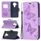 For Nokia 5.4 Two Butterflies Embossing  Pattern Horizontal Flip Leather Case with Holder & Card Slot & Wallet & Lanyard(Purple) - 1