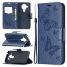 For Nokia 5.4 Two Butterflies Embossing  Pattern Horizontal Flip Leather Case with Holder & Card Slot & Wallet & Lanyard(Dark Blue) - 1