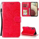 For Samsung Galaxy A02 / M02 (EU) Lace Flower Embossing Pattern Horizontal Flip Leather Case with Holder & Card Slots & Wallet & Photo Frame(Red) - 1