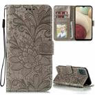 For Samsung Galaxy F62 / M62 Lace Flower Embossing Pattern Horizontal Flip Leather Case with Holder & Card Slots & Wallet & Photo Frame(Grey) - 1