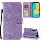 For LG Stylo 7 5G Lace Flower Embossing Pattern Horizontal Flip Leather Case with Holder & Card Slots & Wallet & Photo Frame(Purple) - 1