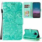 For Nokia 5.4 Lace Flower Embossing Pattern Horizontal Flip Leather Case with Holder & Card Slots & Wallet & Photo Frame(Green) - 1