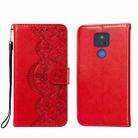 For Motorola Moto G Play (2021) Flower Vine Embossing Pattern Horizontal Flip Leather Case with Card Slot & Holder & Wallet & Lanyard(Red) - 1