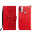 For Motorola Moto G30 Flower Vine Embossing Pattern Horizontal Flip Leather Case with Card Slot & Holder & Wallet & Lanyard(Red) - 1