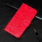 For Xiaomi Redmi K40 Lace Flower Embossing Pattern Horizontal Flip Leather Case with Holder & Card Slots & Wallet & Photo Frame(Red) - 1