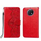 For Xiaomi Redmi Note 9T Flower Vine Embossing Pattern Horizontal Flip Leather Case with Card Slot & Holder & Wallet & Lanyard(Red) - 1