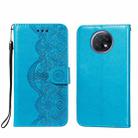 For Xiaomi Redmi Note 9T Flower Vine Embossing Pattern Horizontal Flip Leather Case with Card Slot & Holder & Wallet & Lanyard(Blue) - 1