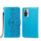 For Xiaomi Redmi Note 10 Pro Flower Vine Embossing Pattern Horizontal Flip Leather Case with Card Slot & Holder & Wallet & Lanyard(Blue) - 1