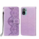 For Xiaomi Redmi Note 10 4G Flower Vine Embossing Pattern Horizontal Flip Leather Case with Card Slot & Holder & Wallet & Lanyard(Purple) - 1