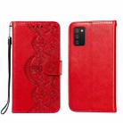For Xiaomi Redmi 9T Flower Vine Embossing Pattern Horizontal Flip Leather Case with Card Slot & Holder & Wallet & Lanyard(Red) - 1