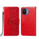 For Xiaomi Mi 11 Flower Vine Embossing Pattern Horizontal Flip Leather Case with Card Slot & Holder & Wallet & Lanyard(Red) - 1