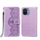 For Xiaomi Mi 11 Flower Vine Embossing Pattern Horizontal Flip Leather Case with Card Slot & Holder & Wallet & Lanyard(Purple) - 1