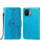 For Xiaomi Mi 11 Flower Vine Embossing Pattern Horizontal Flip Leather Case with Card Slot & Holder & Wallet & Lanyard(Blue) - 1