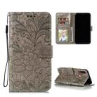 For Motorola Moto E7 Power Lace Flower Embossing Pattern Horizontal Flip Leather Case with Holder & Card Slots & Wallet & Photo Frame(Grey) - 1