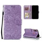 For Motorola Moto E7 Power Lace Flower Embossing Pattern Horizontal Flip Leather Case with Holder & Card Slots & Wallet & Photo Frame(Purple) - 1