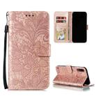 For Motorola Moto E7 Power Lace Flower Embossing Pattern Horizontal Flip Leather Case with Holder & Card Slots & Wallet & Photo Frame(Rose Gold) - 1