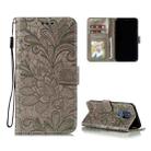 For Motorola Moto G Play (2021) Lace Flower Embossing Pattern Horizontal Flip Leather Case with Holder & Card Slots & Wallet & Photo Frame(Grey) - 1