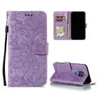 For Motorola Moto G Play (2021) Lace Flower Embossing Pattern Horizontal Flip Leather Case with Holder & Card Slots & Wallet & Photo Frame(Purple) - 1