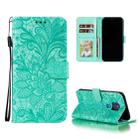 For Motorola Moto G Play (2021) Lace Flower Embossing Pattern Horizontal Flip Leather Case with Holder & Card Slots & Wallet & Photo Frame(Green) - 1