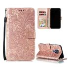 For Motorola Moto G Play (2021) Lace Flower Embossing Pattern Horizontal Flip Leather Case with Holder & Card Slots & Wallet & Photo Frame(Rose Gold) - 1