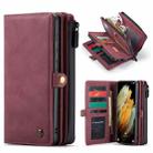 For Samsung Galaxy S21+ 5G CaseMe 018 Detachable Multi-functional Horizontal Flip Leather Case with Card Slot & Holder & Zipper Wallet & Photo Frame(Red) - 1