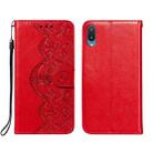 For Samsung Galaxy A02 / M02 (EU) Flower Vine Embossing Pattern Horizontal Flip Leather Case with Card Slot & Holder & Wallet & Lanyard(Red) - 1