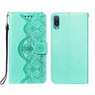 For Samsung Galaxy A02 / M02 (EU) Flower Vine Embossing Pattern Horizontal Flip Leather Case with Card Slot & Holder & Wallet & Lanyard(Green) - 1