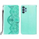 For Samsung Galaxy A32 4G Flower Vine Embossing Pattern Horizontal Flip Leather Case with Card Slot & Holder & Wallet & Lanyard(Green) - 1
