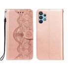 For Samsung Galaxy A32 4G Flower Vine Embossing Pattern Horizontal Flip Leather Case with Card Slot & Holder & Wallet & Lanyard(Rose Gold) - 1