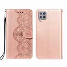 For Samsung Galaxy F62 / M62 Flower Vine Embossing Pattern Horizontal Flip Leather Case with Card Slot & Holder & Wallet & Lanyard(Rose Gold) - 1