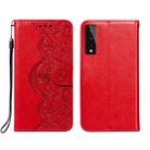 For LG Stylo 7 5G Flower Vine Embossing Pattern Horizontal Flip Leather Case with Card Slot & Holder & Wallet & Lanyard(Red) - 1
