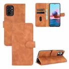 For Xiaomi Redmi Note 10 Solid Color Skin Feel Magnetic Buckle Horizontal Flip Calf Texture PU Leather Case with Holder & Card Slots & Wallet(Brown) - 1