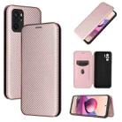 For Xiaomi Redmi Note 10 Carbon Fiber Texture Horizontal Flip TPU + PC + PU Leather Case with Card Slot(Pink) - 1