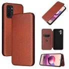 For Xiaomi Redmi Note 10 Carbon Fiber Texture Horizontal Flip TPU + PC + PU Leather Case with Card Slot(Brown) - 1